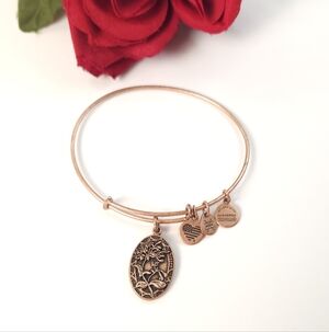 Alex and Ani Copper SISTER Floral Charm Bracelet Adjustable Bangle Bracelet